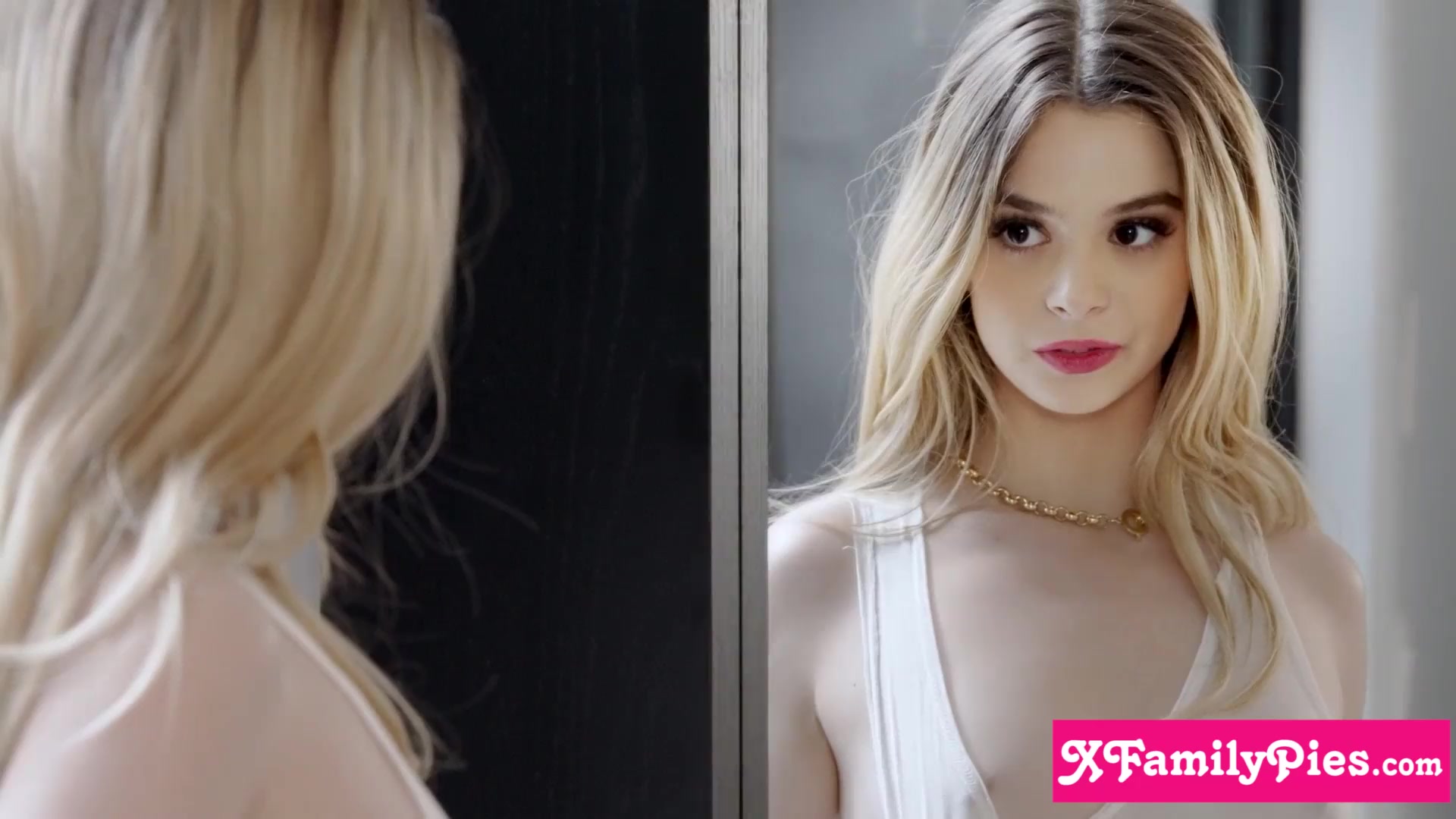 Tiny stepsister teen Molly Little seduces stepbro by trying on sexy outfits in his room