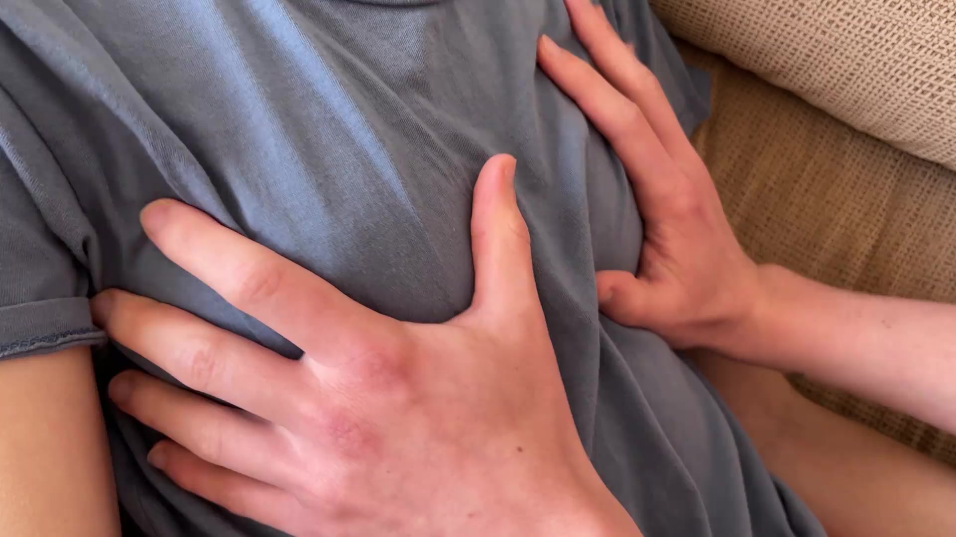 My slutty stepsister let me cum on her teen tits, tender handjob