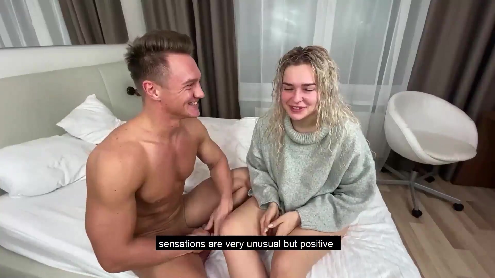 Horny Stepsister fucked while watching Lesbian Porn