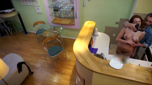 Sexy teen seduces her step dad for sex in the kitchen – (Candy Red)