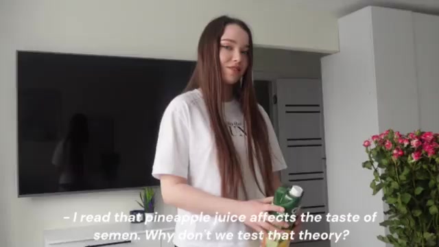 Stepsister taste tests semen after pineapple juice.